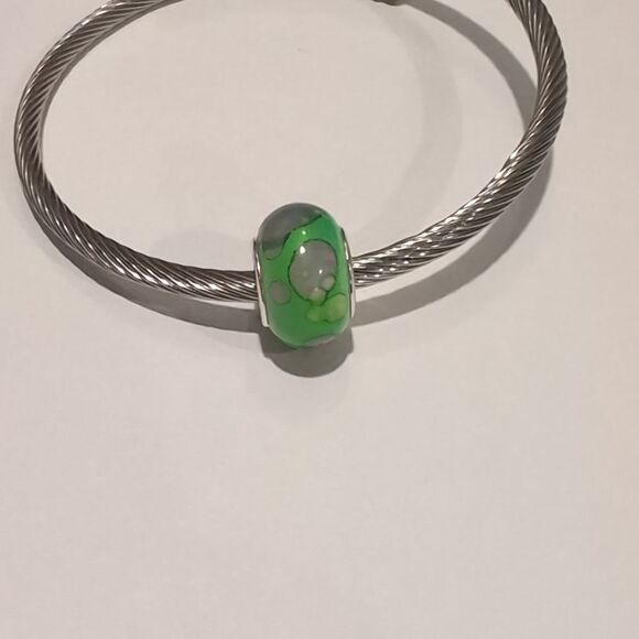 Silver Green Watercolor Charm for Pandora Style Bracelet - Picture 3 of 6